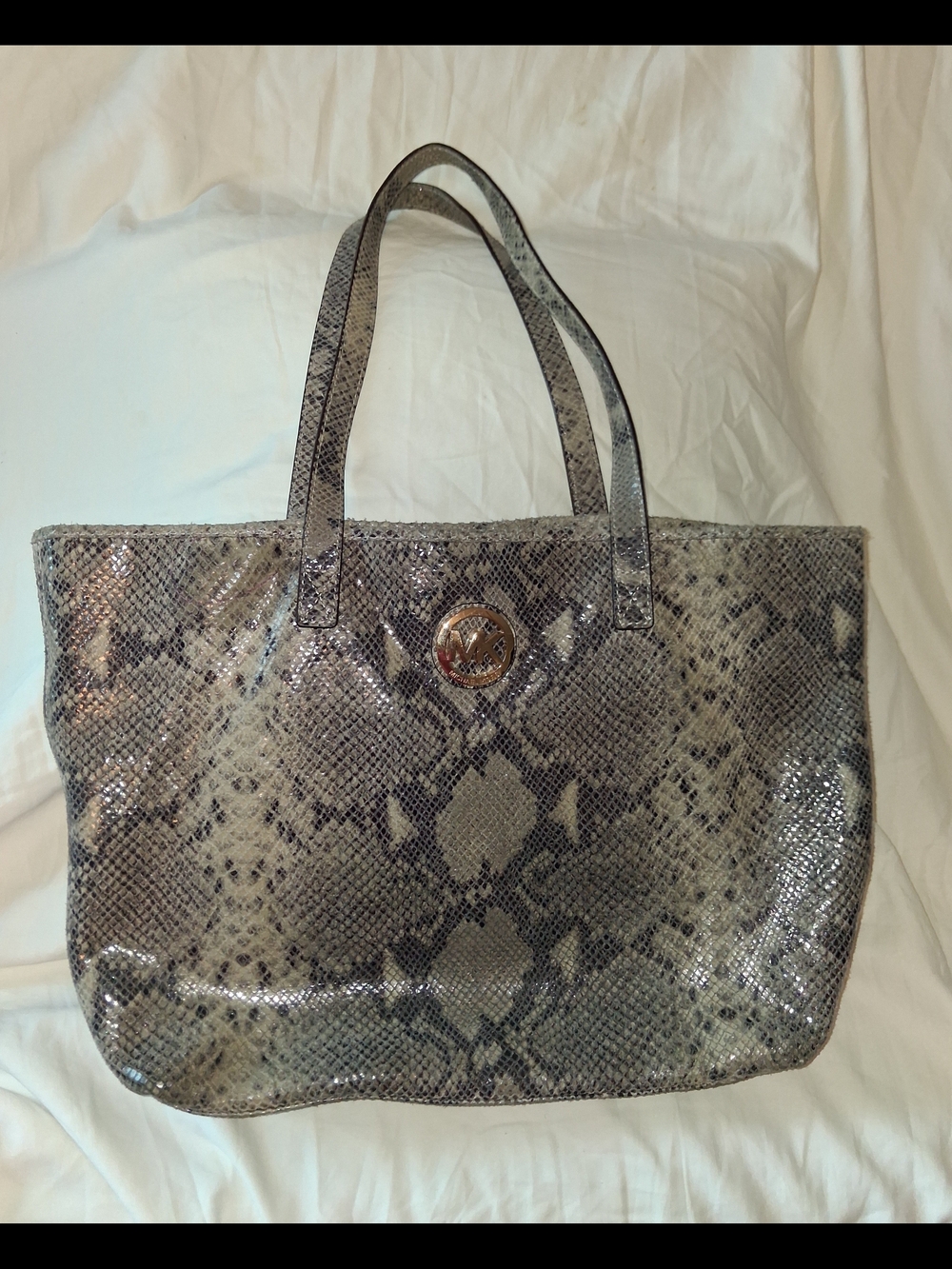 Michael Kors Snake-Print Tote Bag in Gray Tones
